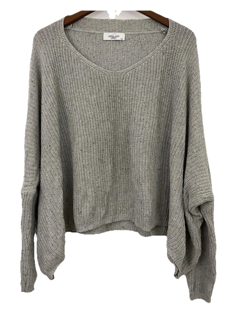 Carly Jean Los Angeles Sweater S/M Gray Boxy Slouchy Speckled Oversized Dolman